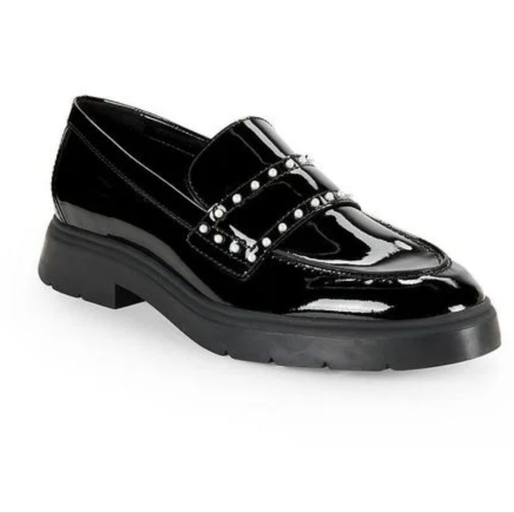 Stuart WeitzmanWomen's Black Darcy Faux Pearl Leather Penny Loafers